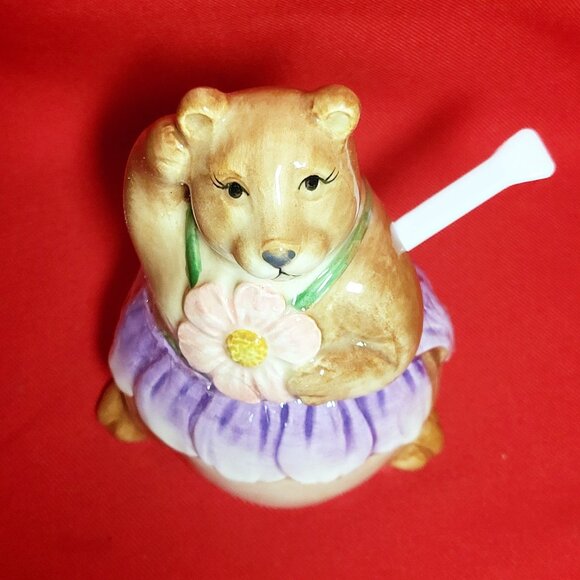 Vintage Otagiri Japan Honey Bear Condiment Bowl Serving Spoon Hand Painted - Picture 4 of 13